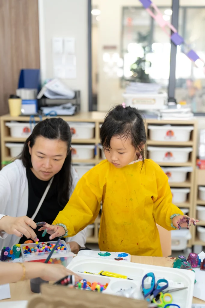 Parents and students take part in a STEAM activity together at Concord College.